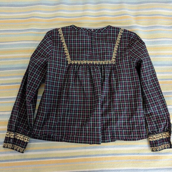 ⭐ J. Crew Plaid Peasant Popover Blouse size Small - Picture 16 of 16